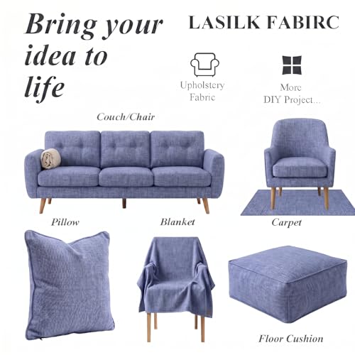 LaSilk- Premium Upholstery Fabric by the Yard, 57" Wide Thicken Faux Linen Fabric for Couch, Sofa, Chair, Pillow Cover (Grey Blue, 3 Yard) - color: Grey Blue, size: 3 yard