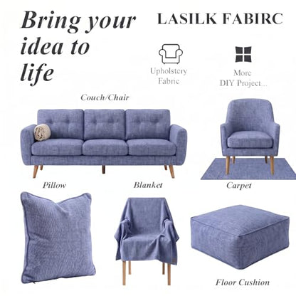 LaSilk- Premium Upholstery Fabric by the Yard, 57" Wide Thicken Faux Linen Fabric for Couch, Sofa, Chair, Pillow Cover (Grey Blue, 3 Yard) - color: Grey Blue, size: 3 yard
