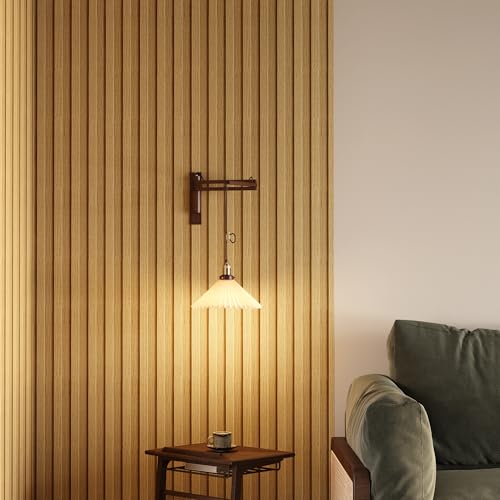 Teak Yellow Peel and Stick Slat Wall Panels,Wood Grain Paneling - color: Light Tan
