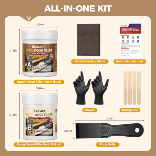 Boncart 16 oz High-Strength Epoxy Wood Filler, 2 Part Wood Epoxy Putty
