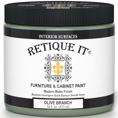 Retique It Furniture and Cabinet Paint - Paint for Cabinets, Dressers, Tables, Doors and DIY Home Decor Projects, Olive Branch, 16 oz