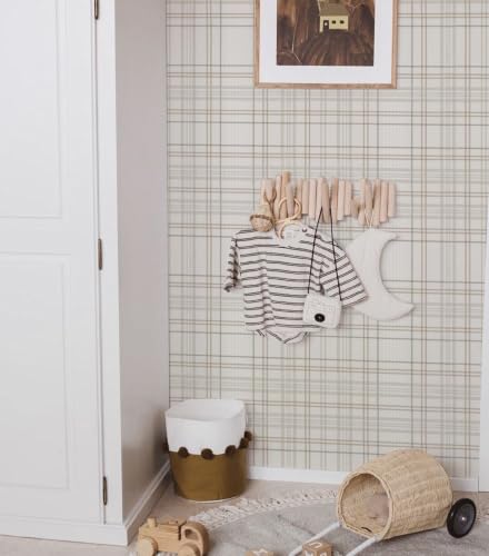 Peel and Stick Wallpaper Check Plaid Boho Neutral - Self Adhesive Waterproof Vinyl Wallpaper for Walls, Kitchen Backsplash, Bathroom, Bedroom, Rentals (Light, 17.3" X 118.11") - color: Light, size: 17.3" X 118.11"