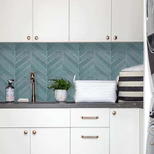 STICKGOO Herringbone Peel and Stick Backsplash, Blue Teal, 10 Sheets - color: Blue Teal, size: Pack of 10