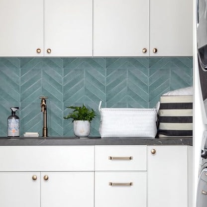 STICKGOO Herringbone Peel and Stick Backsplash, Blue Teal, 10 Sheets - color: Blue Teal, size: Pack of 10