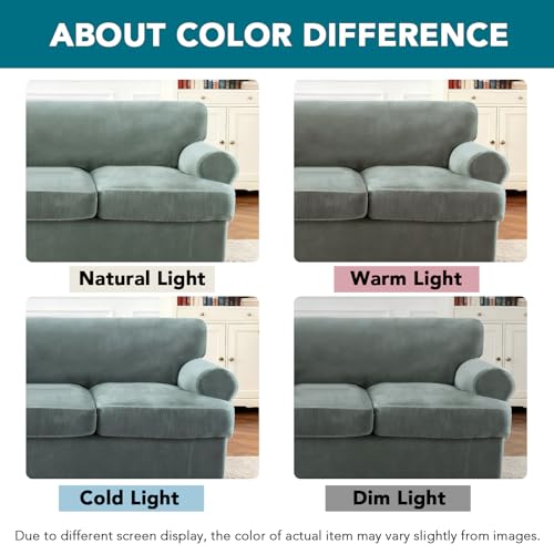 T Cushion Sofa Slipcover 3 Piece Sofa Covers for 2 Large Cushion Couch Thick Velvet Couch Cover Stretch Furniture Covers with 2 Individual T Cushion Covers, Washable (2 Cushion Sofa, Sea Grass) - color: Sea Grass, size: Sofa (2 Cushion)