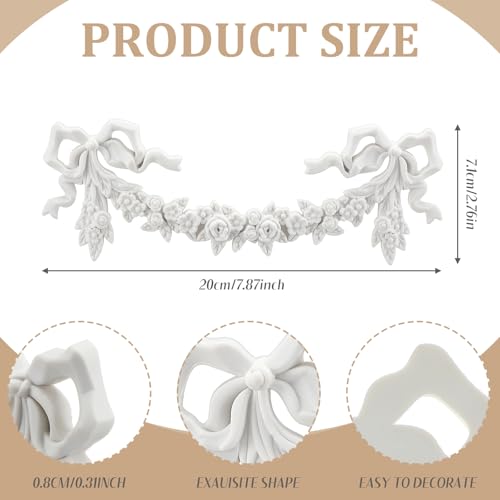 Roowest 2 Pcs Bow Carved Appliques Onlays White PVC Appliques for Furniture Decorative 3D Roses Carved Onlay DIY Decorative for Cabinet Dresser Bed Door Wall Wardrobe Ceiling - style: Bow