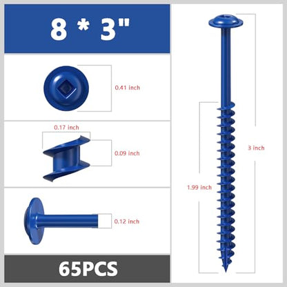 Wensilon Pocket Hole Screws, #8 x 3, Square Drive, Blue, 1lbs 65pcs - color: Blue, size: 8*3"