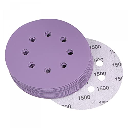 uxcell 15Pcs 5-Inch Purple Sanding Discs 1500 Grits 8 Hole Hook and Loop Professional Aluminum Oxide Sand Paper Wet Dry Polish for Wood Metal Paint Finish - style: 1500 Grit