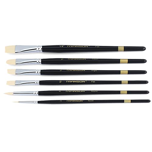 Transon Paint Brush Set 6pcs Art Painting Flexible Bristle for Acrylic Watercolor Gouache Oil Leather Canvas and Face Painting (Pack of 2) - size: size 2 (Pack of 2)
