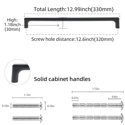 10 Pack 12.5 inch Matte Black Kitchen Cabinet Handles - color: Matte Black, size: 12-5/8 inch Hole Center