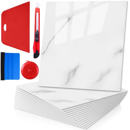 Nuanchu 36 Pcs Peel and Stick Wall Panels, 12x12 Inch, White Marble - color: White Marble