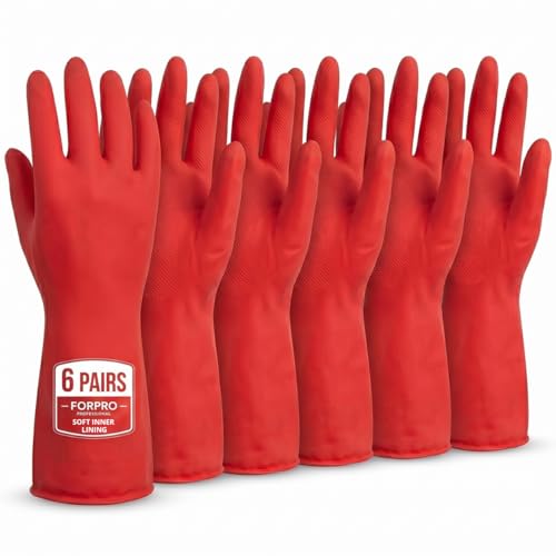 ForPro Premium Natural Rubber Gloves, 6-Pair, Medium, Wild Cherry - color: Wild Cherry, size: Medium