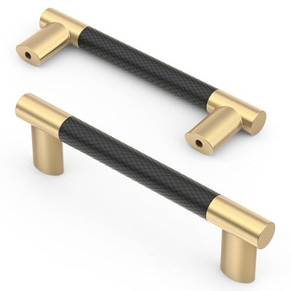 Asidrama 10 Pack 3.75 Inch(96mm) Knurled Black and Gold Kitchen Cabinet Handles, Cabinet Pulls Kitchen Cabinet Hardware Cupboard Handles Drawer Pulls 4496 - color: Black-Gold, size: 3.75" Hole Center(96mm)