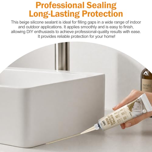 Beige Silicone Caulk Sealant - Sealant for Filling and Repairing Gaps in Sinks, Bathtubs, Shower Stalls, Toilet Bases, and Tile Joints - color: Beige