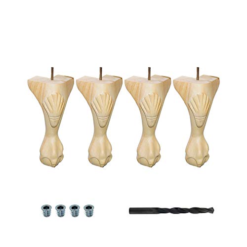 Architectural Products by Outwater BUN38-UN 10-1/4 in. x 3-1/2 in. Unfinished Solid Hardwood Queen Ann Leg 4 Pack with 4 Free Insert Nuts and Drill Bit