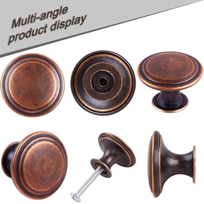 Pack of 6 Flat Round Shape Drawer Pulls Red Antique Brass Furniture Cupboard Zinc Alloy Dresser Knobs Door Window Pull Handles Cabinet Hardware for Closet Wardrobe Pulls with Screws - color: Red