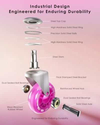 RidRed Office Chair Wheels - Replacement Rubber Wheels - Universal Fit 3 Inch Casters, Heavy-Duty Chair Casters, Noise Free, Fits 98% Chair, for All Floor (5) - color: Pink