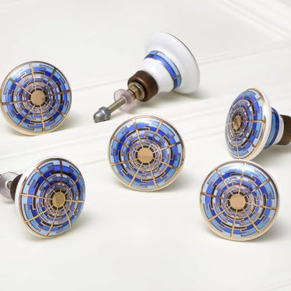 Indian Shelf 18 Pack Handmade Drawer Knobs for Dresser Cabinet Pulls - color: Blue and Golden, size: 18 Knobs