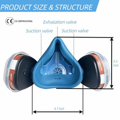 HANDLANDY Reusable Respirator Mask with A1P2, Half Face Mask Cover Set for Painting, Chemicals Protection, Welding, DIY, Woodworking, Clean Industrial Dust