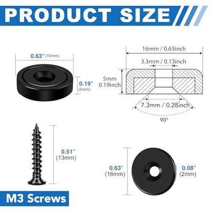 LOVIMAG Strong Magnets Heavy Duty Screw On Neodymium 20LBS Magnet 12 Pack - color: Black, size: 0.63in