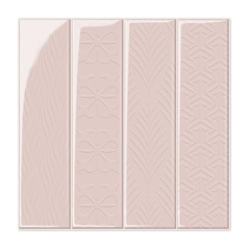 Alwayspon 10 Sheets 12inch/30cm 3D Vinyl Backsplash Tiles, Self-Adhesive Peel and Stick Wall Tile Stickers Stick on Subway Tiles for Kitchen Bathroom Wall, Pink Texture - color: Pink Texture
