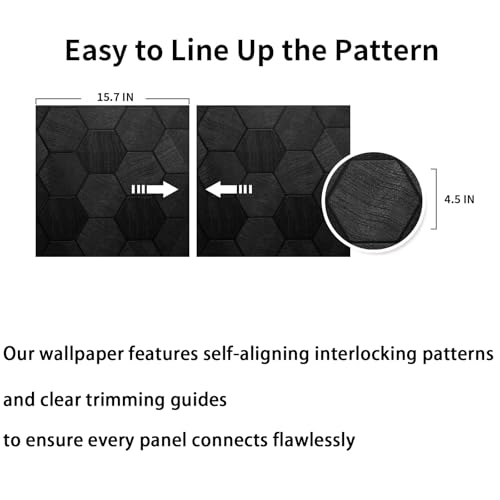 Black Peel and Stick Wallpaper Self Adhesive 3D Hexagon Geometric - color: Black Hexagon, size: 15.7" x 118.1"