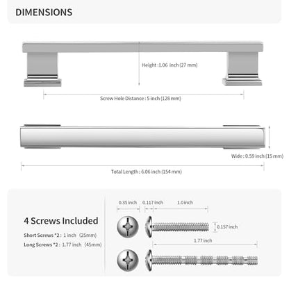 Lardmon 10 Pack 5 Inch(128mm) Hole Center Polished Chrome Kitchen Cabinet Handles Modern Cabinet Pulls Kitchen Cabinet Hardware Solid Drawer Pulls Handles for Dresser, Total Length 6.06 Inch - color: Polished Chrome, size: 5 Inch Hole Center