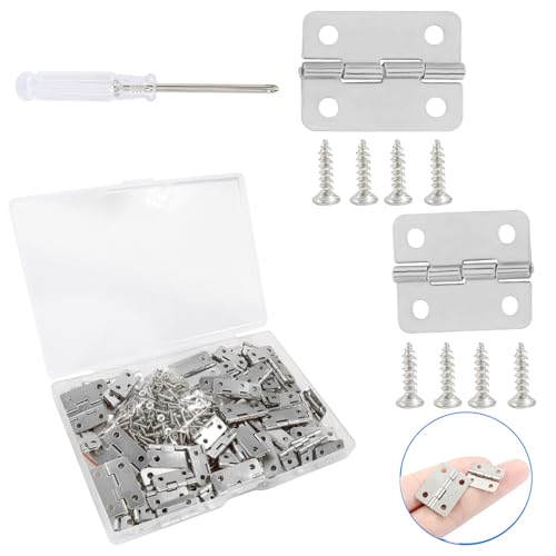 Biaungdo 80 Pcs Metal Mini Hinges, 18x16mm & 24x18mm, Bronze - color: Silver, size: 2 Size,80Pcs