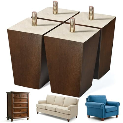 Wood Furniture Legs, 4 inch Sofa Legs, Square Couch Legs Pack of 4, Wood Legs for Table w/Pre-drilled Hanger Bolt - size: 4 inch (4pcs) Standard (With hanger bolt)