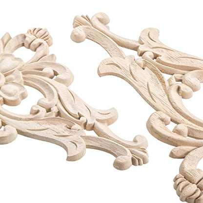 4Pcs Wood Carved Appliques Central Wooden Carving Onlays Furniture Decals - size: 4-Pack, 12.8 x 6.4 inches