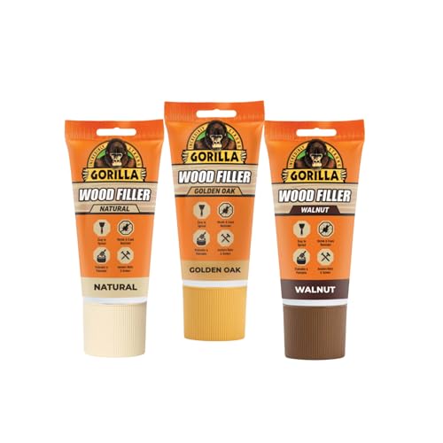 Gorilla All Purpose Wood Filler Trio - Walnut, Natural & Golden Oak Shades, 6oz Tubes for Strong, Smooth Wood Repairs, Water-Resistant Formula for Indoor/Outdoor Projects