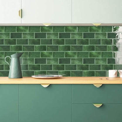 STICKGOO 10-Sheet Subway Tile Peel and Stick Backsplash, Self Adhesive Vinyl Wall Tiles, Stick on Backsplash for Kitchen and Bathroom(Thicker Design) - color: Green With Green Grout