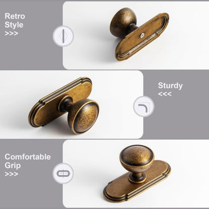 6Pack Antique Brass Cabinet Knob with Backplate Round Drawer Knob - color: Antique Brass, style: Orbit Rim