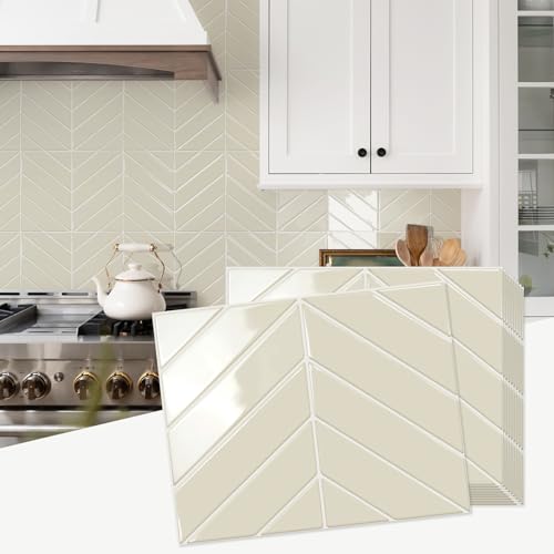 STICKGOO Herringbone Peel and Stick Backsplash, Light Gray Beige, 10 Sheets - color: Light Gray Beige, size: Pack of 10