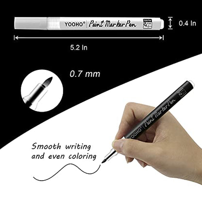 Paint Pen White Black Acrylic Marker Set for Rock Wooden Tire Metal Leather Glass Painting, 0.7mm Fine Point Quick Drying (3pcs Black +3pcs White) - color: black,white