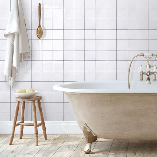 Commomy Thicker Black Peel and Stick Tiles 10 pcs of 12" x 12" - color: White With Grey Grout