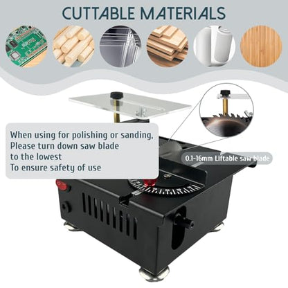 Mini Table Saw for Crafts,Small Table Saw,Multi-Functional Desk Saws,7 Speed Control,Miniature Saws-Adjustable Blade Height,Cutting, Grinding and Polishing All In One(Simplicity)