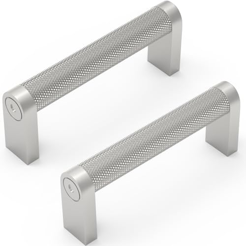 10 Pack Brushed Satin Nickel Cabinet Pulls knurled 3 Inch Hole Centers Kitchen Cabinet Handles Silver Drawer Pulls Dresser Handles - color: Brushed Satin Nickel, size: 3'' Hole Center(76mm)