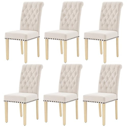 LOULENS Fabric Dining Chairs Set of 6, Upholstered Kitchen Chairs, Beige - color: Beige, size: Set of 6