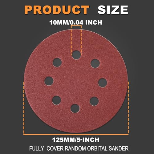 160Pcs 5-Inch 8-Hole Hook & Loop 40-600 Assorted Grit Sanding Discs
