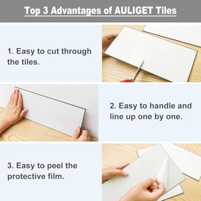 AULIGET 20-Piece Dark Slate Peel and Stick Backsplash Wall Tiles, 6" x 12" PVC Faux Stone Stick on Tiles for Backsplash Kitchen, Bathroom, Laundry Room, Camper, Fireplace - color: Dark Slate, size: 20 Sheets, 6"x12"x0.12"