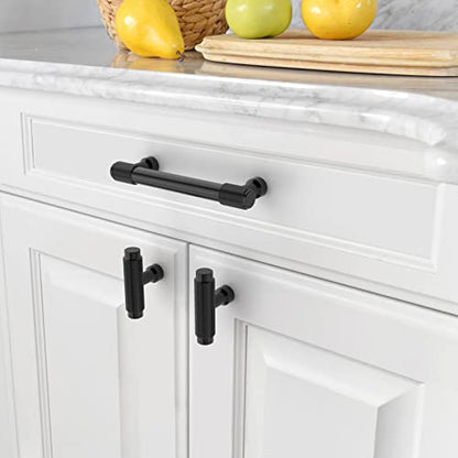 Amerdeco 10 Pack Matte Black Knurled Cabinet Pulls 3 Inch(76mm) Hole Center Kitchen Cabinet Handles Drawer Pulls Cabinet Hardware ZH0034 - color: Matte Black, size: 3"/76MM Hole Center