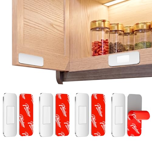 PHIXBEAR 4 Pairs Whole-House Value Magnetic Cabinet Door Catch, No-Drill Adhesive Magnets, Rust-Proof Stainless Steel Latches for Kitchen, Bathroom, Wardrobe, Drawers - Silent Closure