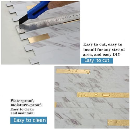 10pcs PVC Mixed Metal Mosaic Wall Stickers ，White Marble + Gold-2 - color: White Marble + Gold-2, size: 10