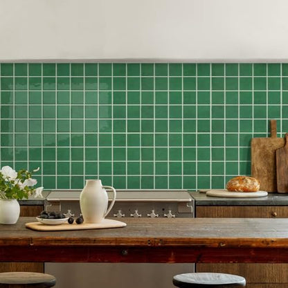 Commomy Thicker Green Peel and Stick Tiles - 10 pcs of 12" x 12" - color: Square Green & Thicker Design
