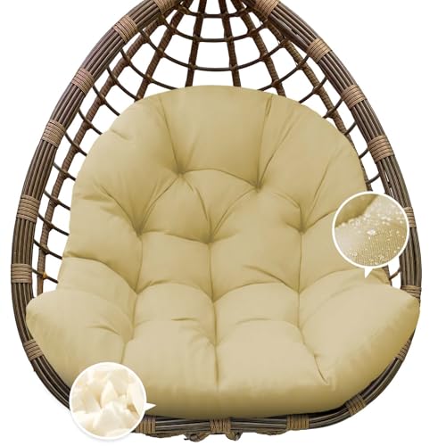Egg Chair Cushion Replacement, Waterproof Outdoor Hanging Egg Swing Chair Cushions Pads, U-Shaped Thickened Cushions for Hanging Eggs Chair with Ties, 47x33x7 Inches (Khaki) - color: Khaki