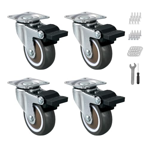 1.5'' Caster Wheels Set of 4 Heavy Duty No Noise Castors with Brake, Locking Top Plate Casters Wheels for Small Project, Nightstand, Side Table (1.5 Inches with Brake) - style: 1.5 Inches with Brake