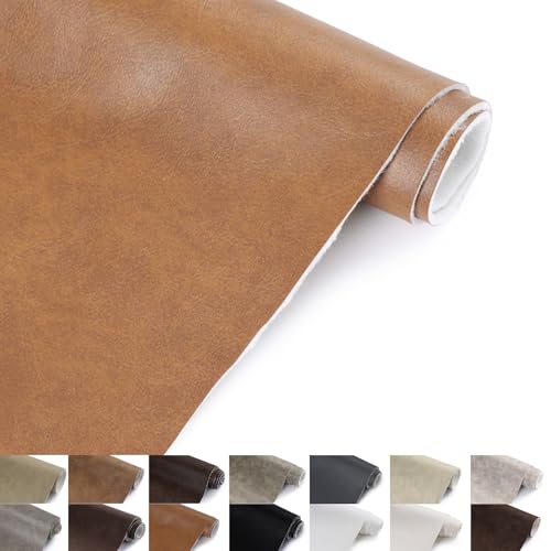 Faux Leather Vinyl Upholstery Fabric by The Yard 1.3mm Thicken 15 Yards - color: Brown, size: 15 Yards