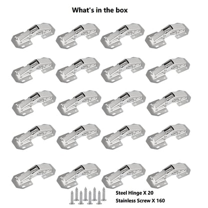 20-Pack Hidden Hinges for Cabinet Doors Frameless, Concealed Cabinet Hinge, 90 Degree Surface Mount Hinges - size: 20 Pack