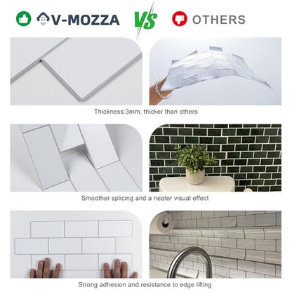 Peel and Stick Backsplash Tile, 20 Sheets White Subway Tile, 13.5" x 5.8" 3D PVC Self Adhesive Wall Tile for Kitchen, Bathroom, Fireplace, RV - color: White-white